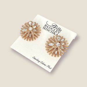 NEW Badgley Mischka Gold Wire Starburst Statement Stud Earrings w/ Crystals